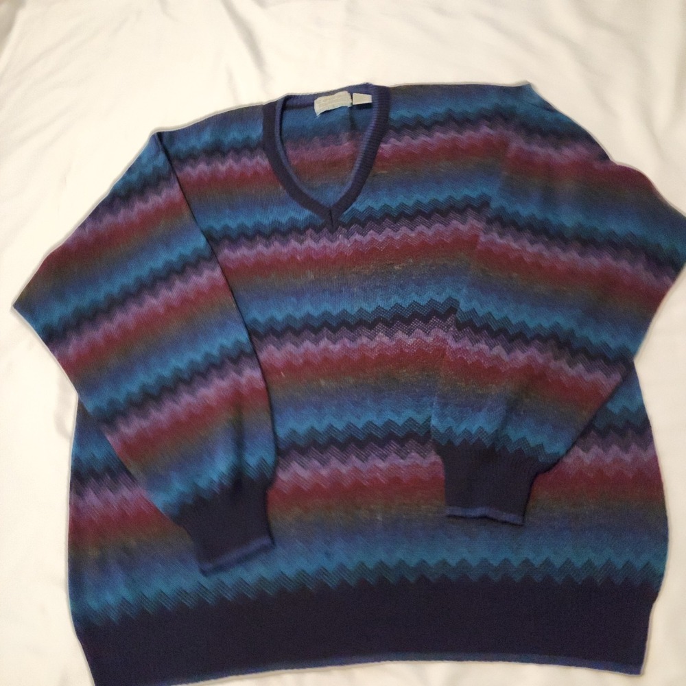 Vintage‎ 90s Cotton Traders Striped Sweater Size XL Multicolor Pullover Grandpa
